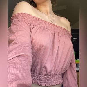 bohemian style chic, spring time over the shoulder pinkish blouse from divided.